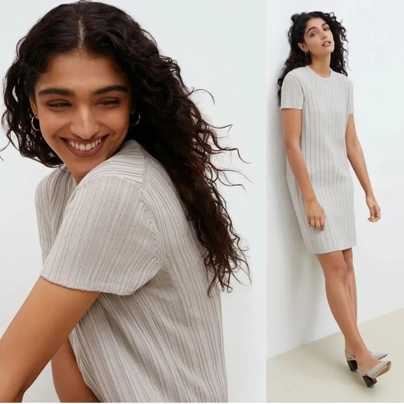 MM Lafleur M The Hayden Dress Geo Micro Knit Ribbed Cotton Dress Sea Salt - Picture 1 of 12
